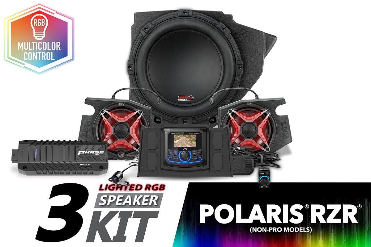 SSV Works V-Spec 3-Speaker Plug-&-Play Kit with Kenwood MR300BT for 2014-2023 Polaris RZR
