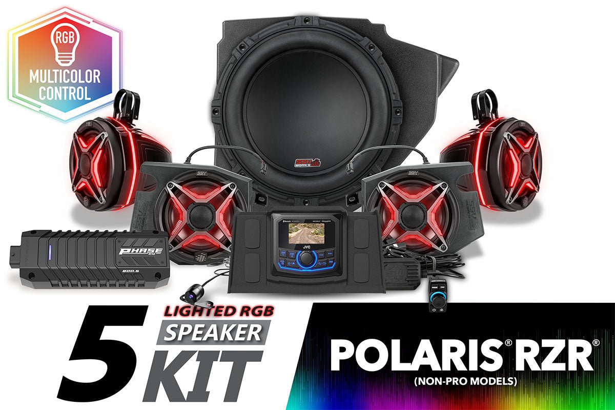 SSV Works V-Spec 5-Speaker Plug-&-Play Kit with Kenwood MR300BT for 2014-2023 Polaris RZR