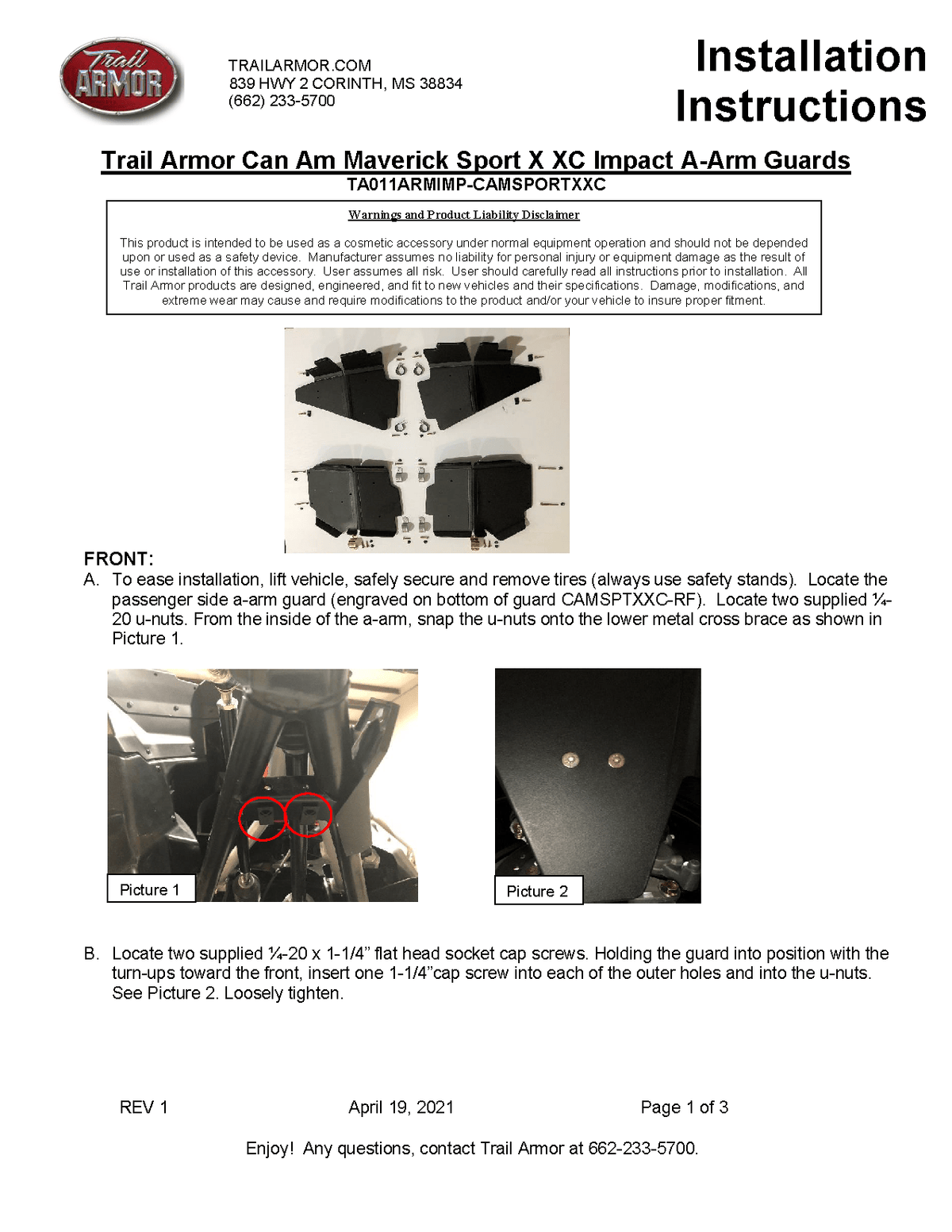 Trail Armor iMpact A-Arm Guards for 2020+ Can-Am Maverick Sport X / Commander Max / X / XT