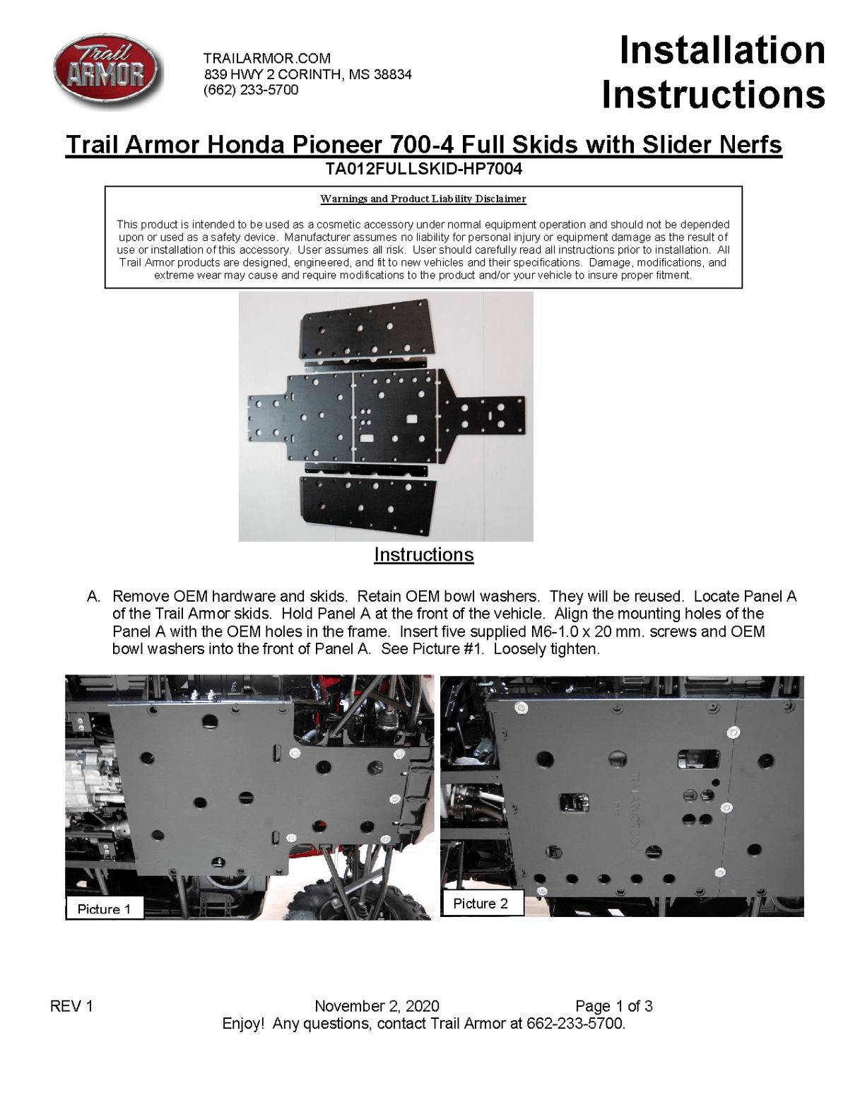 Trail Armor Full Skids Honda for 2014- 21 Pioneer 700