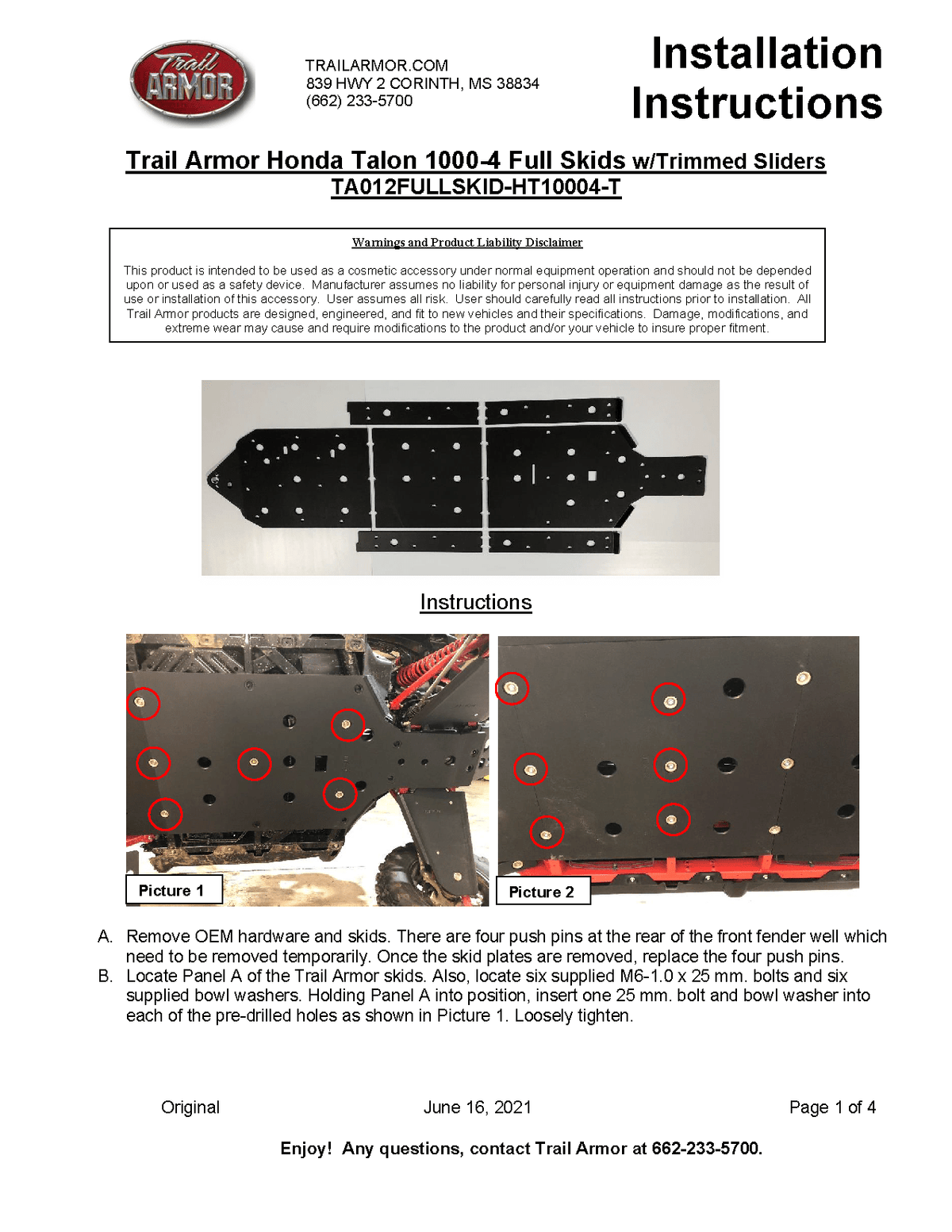 Trail Armor Full Skid Plate for Honda Talon 1000X-4