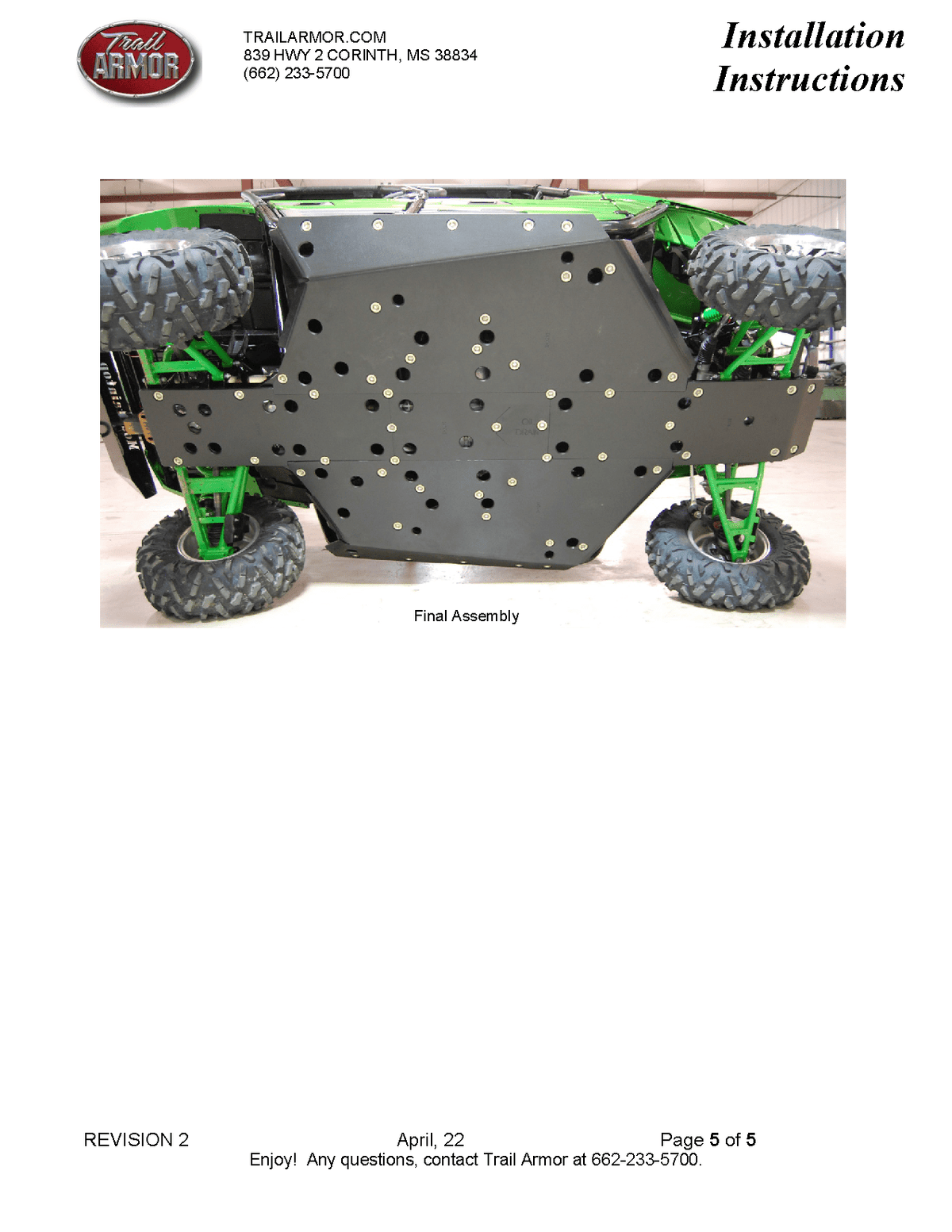 Trail Armor Full Skid Plate for 2012+ kawasaki Teryx / Teryx4