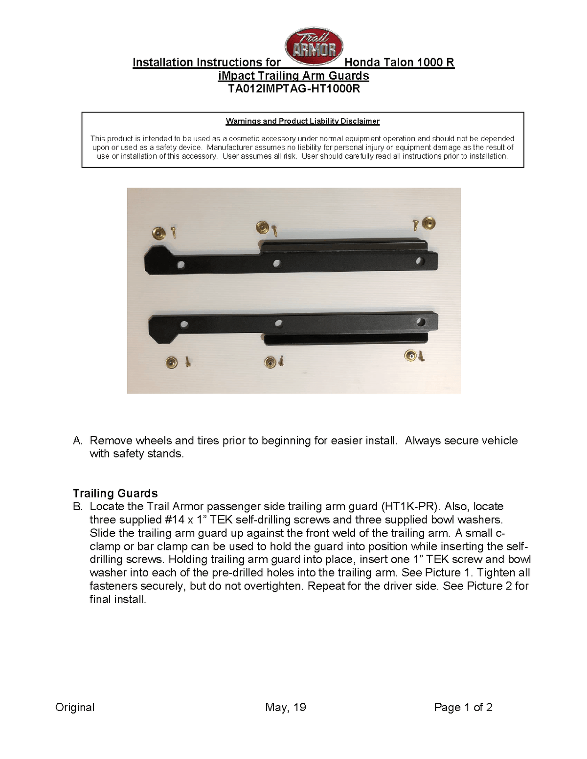 Trail Armor Trailing Arm Impact Guards for Honda Talon 1000R