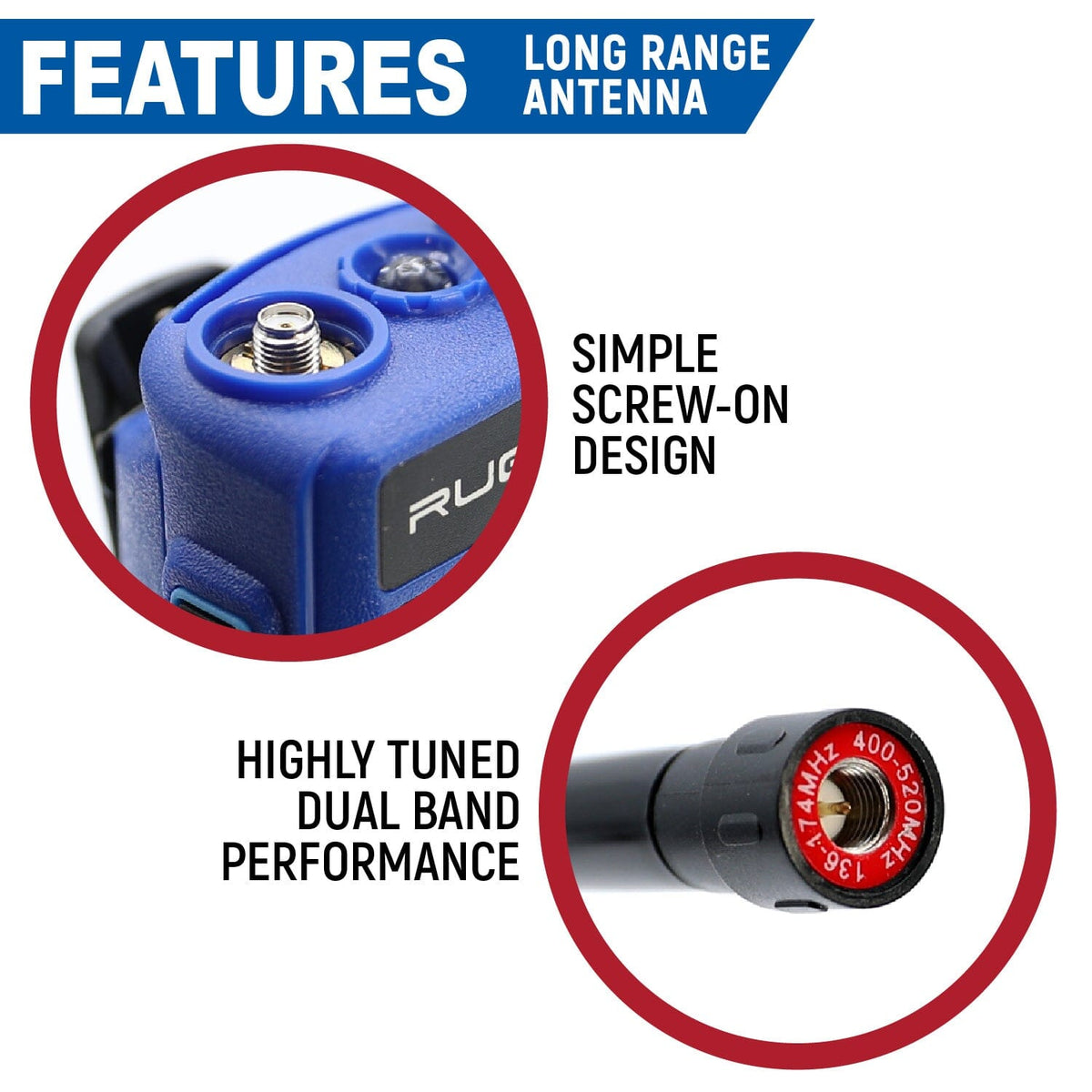 Rugged Radios BUNDLE - R1 Handheld Radio with Long Range Antenna and High Capacity Battery