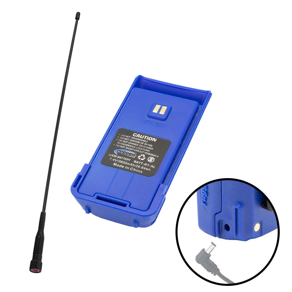 Rugged Radios BUNDLE - Long Range Upgrade for Rugged R1 Handheld Radios - Antenna and XL Battery