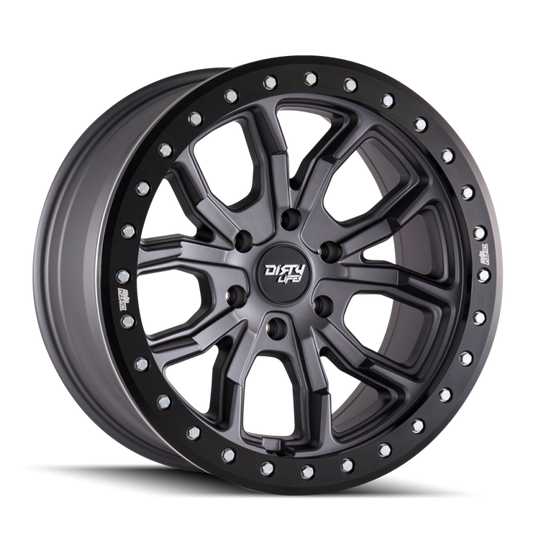 Dirty Life 9303 DT-1 17x9/5x127 BP/-38mm Offset/78.1mm Hub Matte Gunmetal Wheel - Beadlock