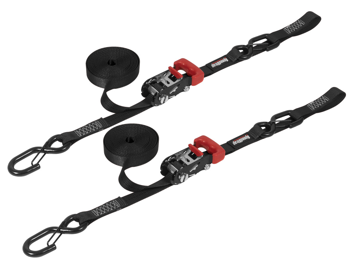 1 Inch x 15' Ratchet Tie Down w/ Snap 'S' Hooks and Soft Tie 2 Pack SpeedStrap
