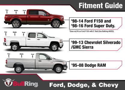 Raised Fit Retractable Tie-Down Anchors '98-14 Ford F150 and '98-16 Ford F-250/F-350 Super Duty '99-13 Silverado/Sierra 1500/2500/3500 95+ Dodge RAM 1500/2500/3500 Dually Bullring