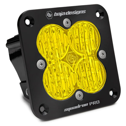 Flush Mount LED Light Pod Black Baja Amber Lens Wide Cornering Pattern Squadron Pro Baja Designs - 491015