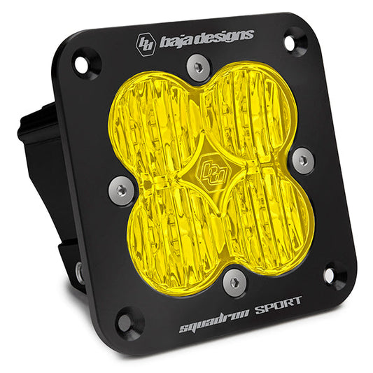 Flush Mount LED Light Pod Black Baja Amber Lens Wide Cornering Pattern Squadron Sport Baja Designs - 551015