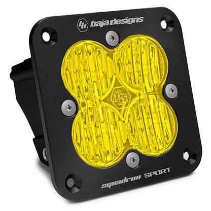 Flush Mount LED Light Pod Black Baja Amber Lens Wide Cornering Pattern Squadron Sport Baja Designs - 551015
