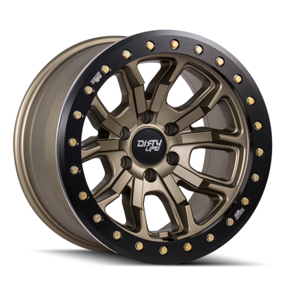 Dirty Life 9303 DT-1 17x9 / 6x139.7 BP / -12mm Offset / 106mm Hub Satin Gold Wheel - Beadlock