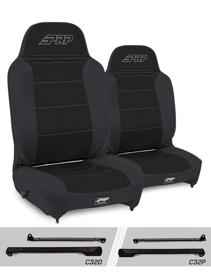Enduro High Back Reclining Suspension Seats Kit for Jeep Wrangler CJ7/YJ Pair PRP Seats