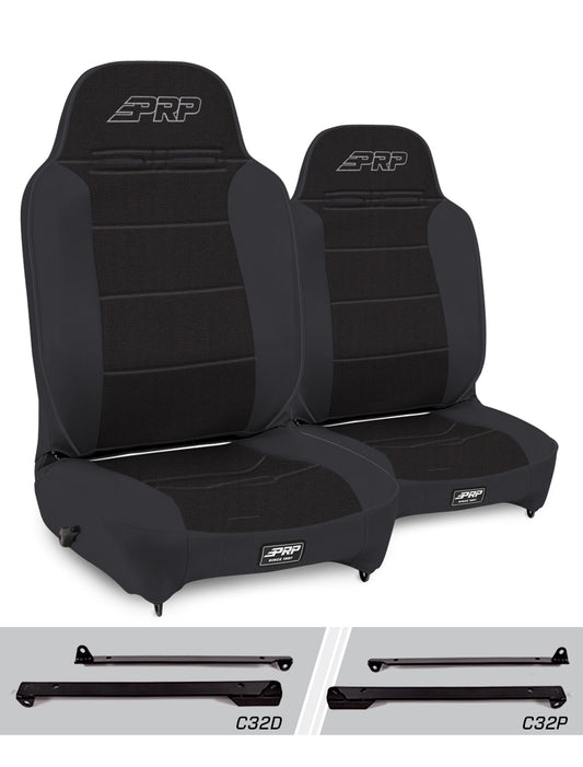 Enduro High Back Reclining Suspension Seats Kit for Jeep Wrangler CJ7/YJ Pair - Black