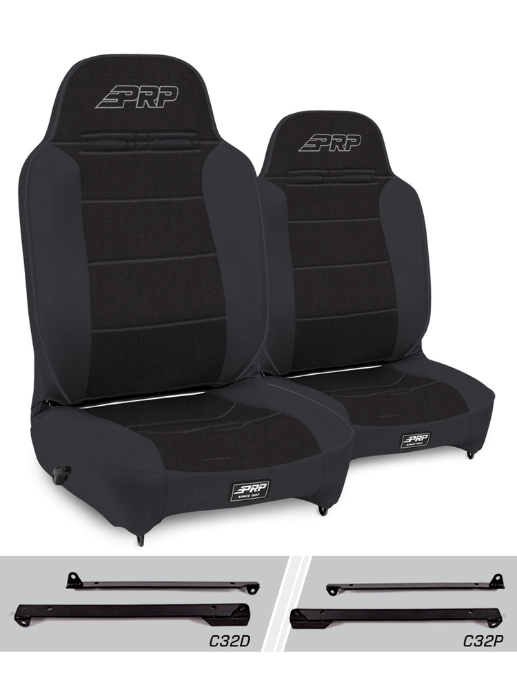 Enduro High Back Reclining Suspension Seats Kit for Jeep Wrangler CJ7/YJ Pair - Black