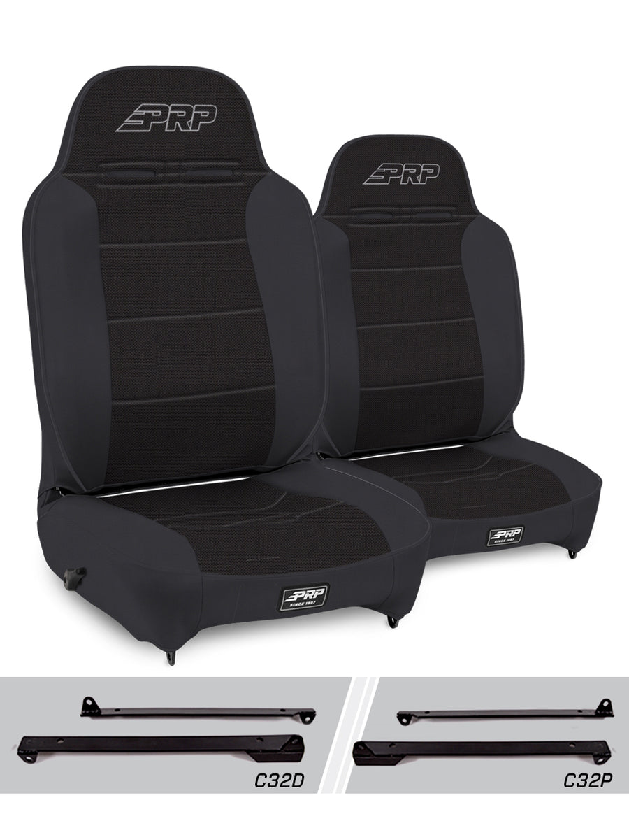 Enduro High Back Reclining Suspension Seats Kit for Jeep Wrangler CJ7/YJ Pair - Black