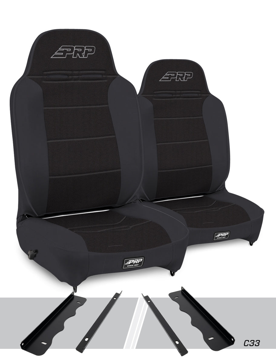 Enduro High Back Reclining Suspension Seats Kit for 95-01 Jeep Cherokee XJ Pair - Black