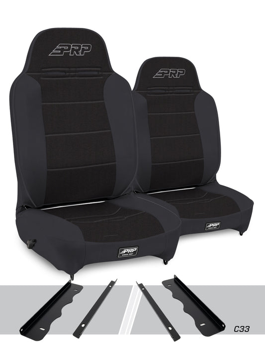 Enduro High Back Reclining Suspension Seats Kit for 95-01 Jeep Cherokee XJ Pair - Black