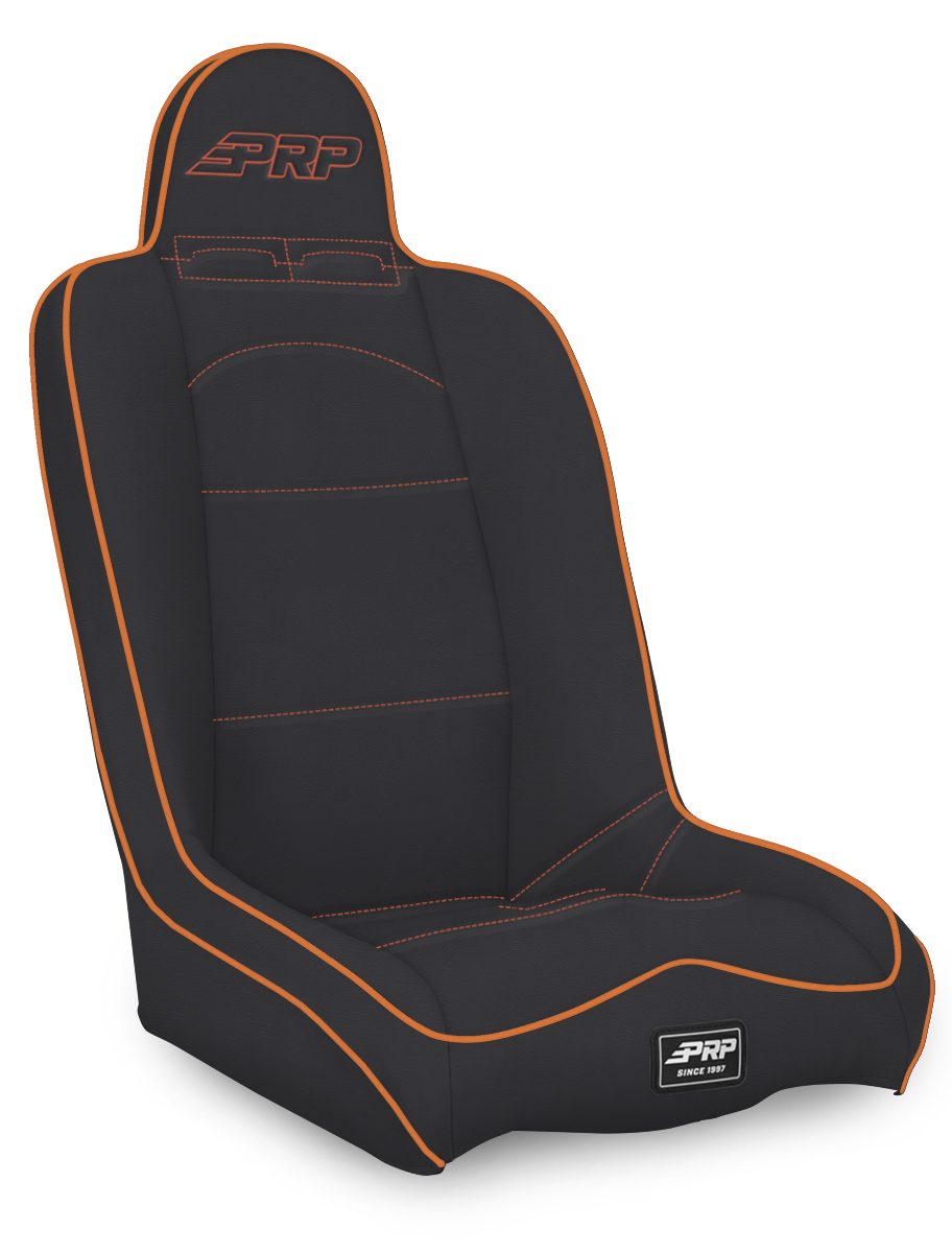 Daily Driver High Back Suspension Seat Black and Orange Vinyl PRP Seats