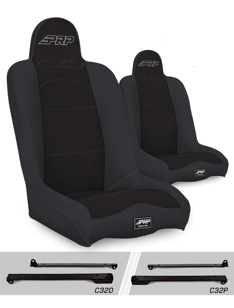 Daily Driver High Back Suspension Seats Kit for Jeep Wrangler CJ7/YJ Pair - Black