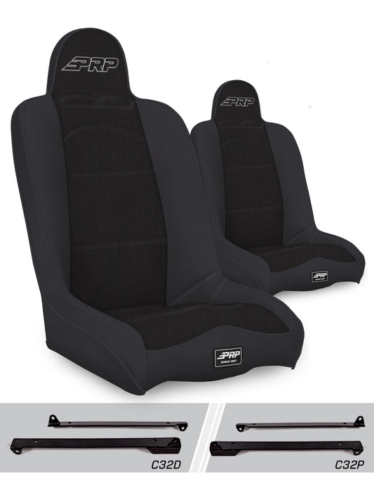 Daily Driver High Back Suspension Seats Kit for Jeep Wrangler CJ7/YJ Pair - Black