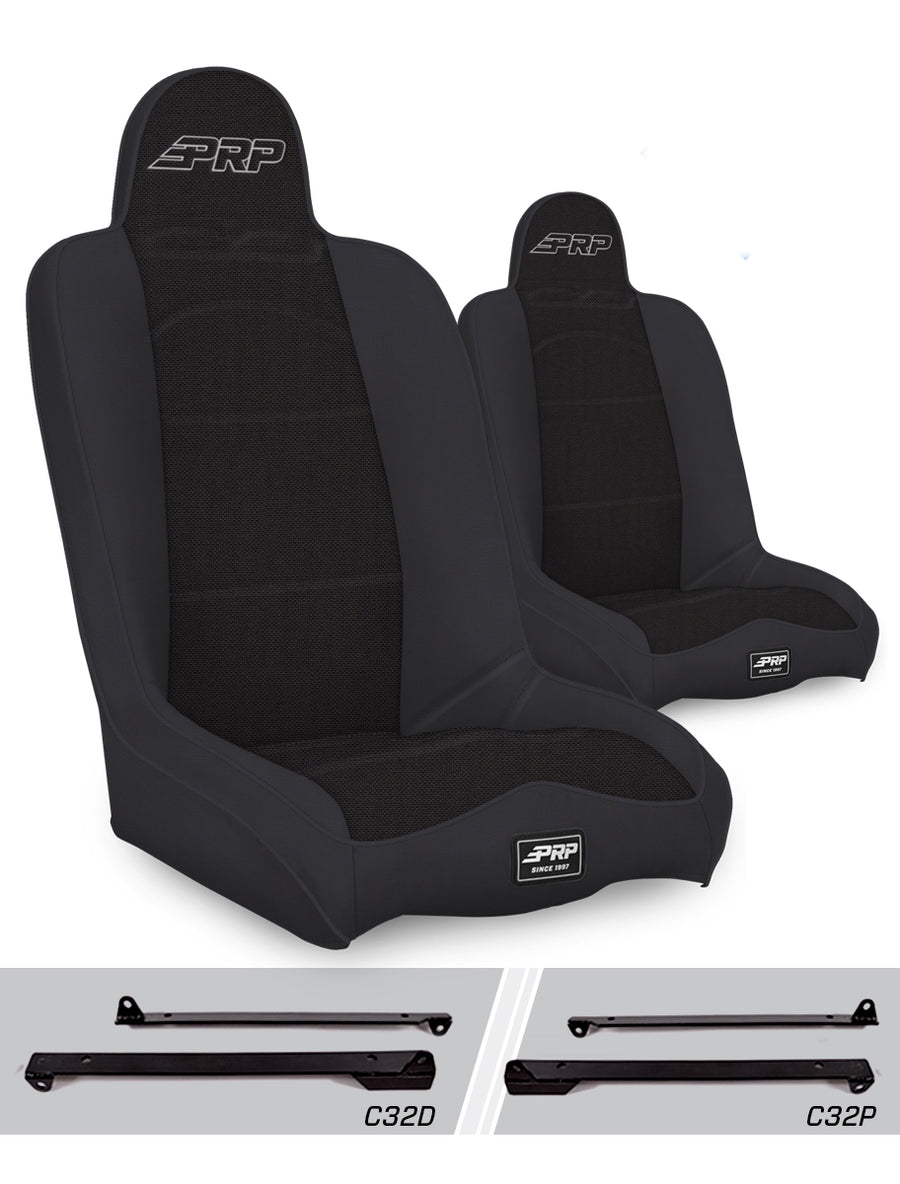 Daily Driver High Back Suspension Seats Kit for Jeep Wrangler CJ7/YJ Pair - Black