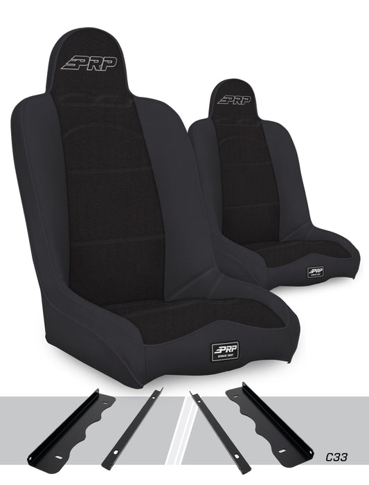 Daily Driver High Back Suspension Seats Kit for 95-01 Jeep Cherokee XJ Pair - Black