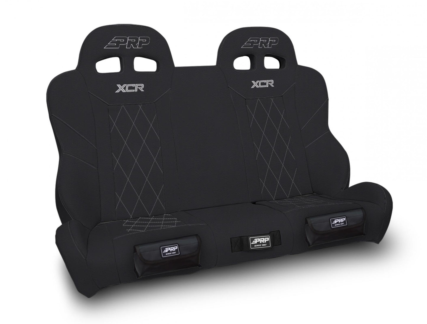 XCR Quick Release Rear Suspension Bench Seat with Diamond Stitch and Front Pockets for Polaris RZR PRO XP4 PRO R4 Turbo R4 - Black