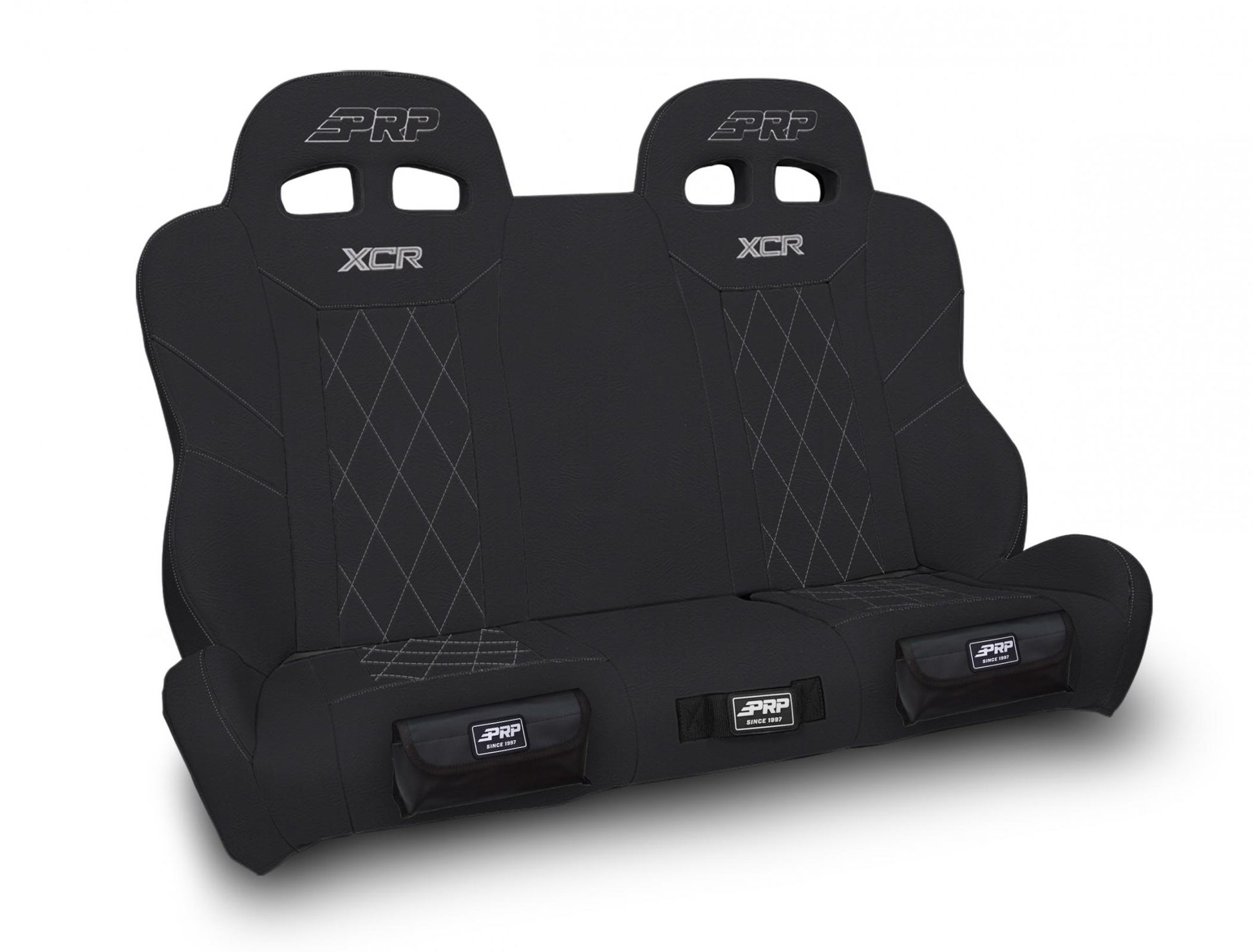 XCR Quick Release Rear Suspension Bench Seat with Diamond Stitch and Front Pockets for Polaris RZR PRO XP4 PRO R4 Turbo R4 - Black