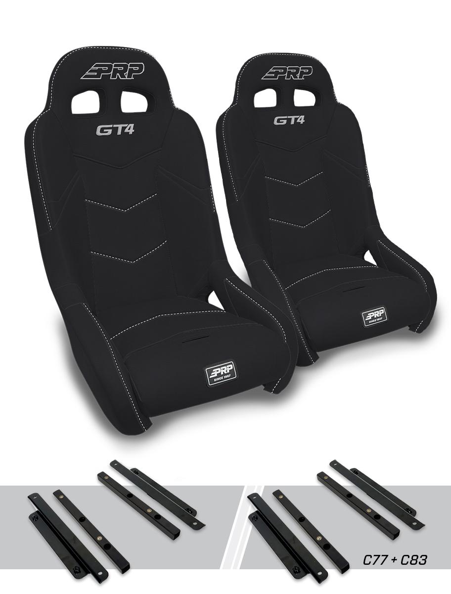 GT4 Suspension Seats Kit for Polaris General, RZR S 900, 900 Trail, Trail, XP 1000, Turbo, Turbo S Pair - Black