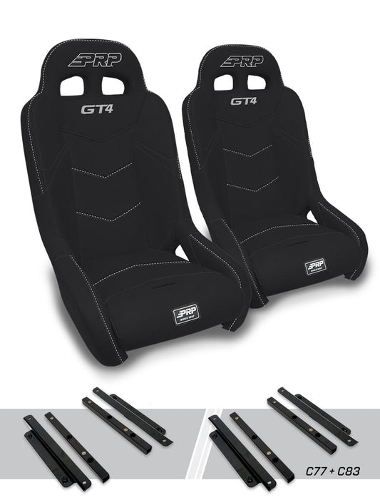 GT4 Suspension Seats Kit for Polaris General, RZR S 900, 900 Trail, Trail, XP 1000, Turbo, Turbo S Pair - Black