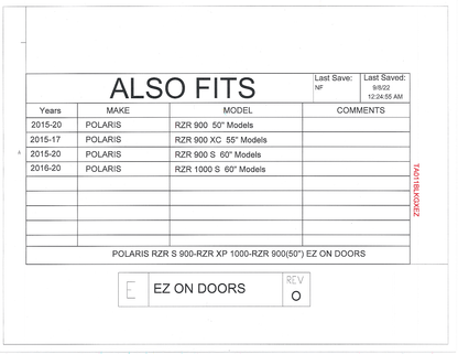 Trail Armor EZON GENX Doors for 2015-20 Polaris RZR 900 / 1000 S Models