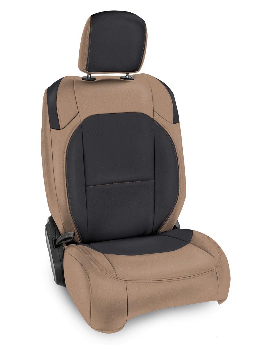 Front Seat Covers For 18-24 Jeep Wrangler JL 2 Door with Pocket Back Pair Black and Tan PRP Seats
