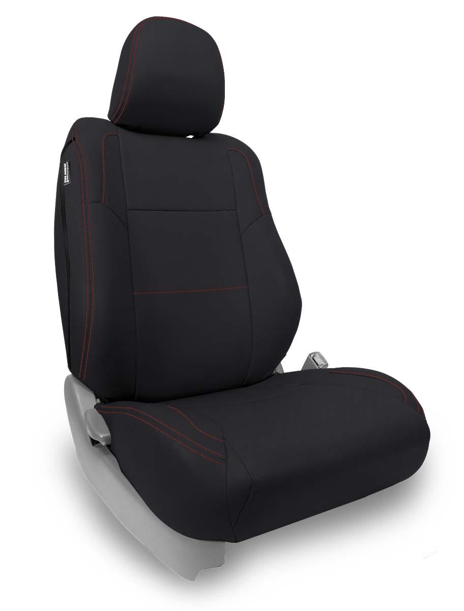 Front Seat Covers for 12-15 Toyota Tacoma Fold Flat Edition Pair Black with Red Stitching PRP Seats