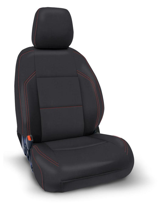 Front Seat Covers for 2016-2023 Toyota Tacoma with Electric Seat Adjusters Pair - Black with Red Stitch