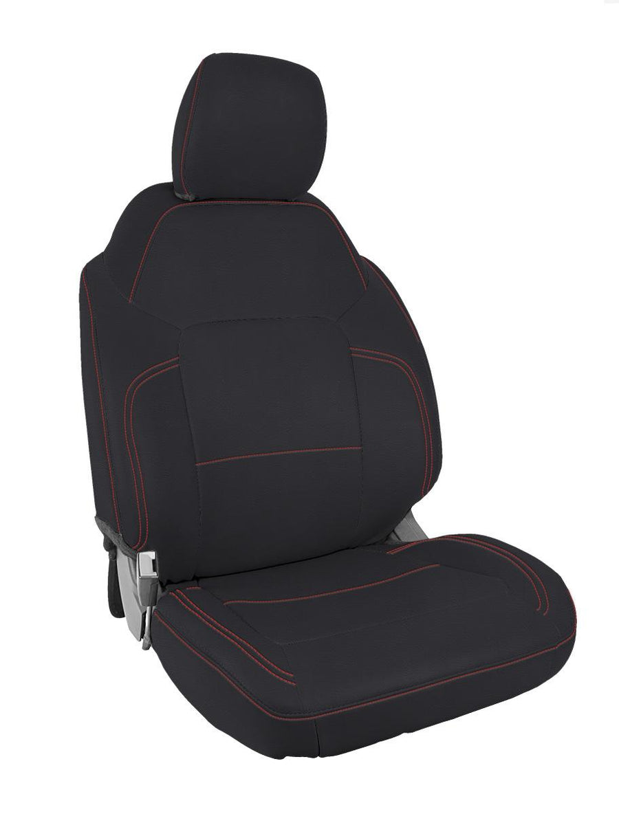 Front Seat Covers for 2021+ Ford Bronco 4 Door - Black with Red Stitch