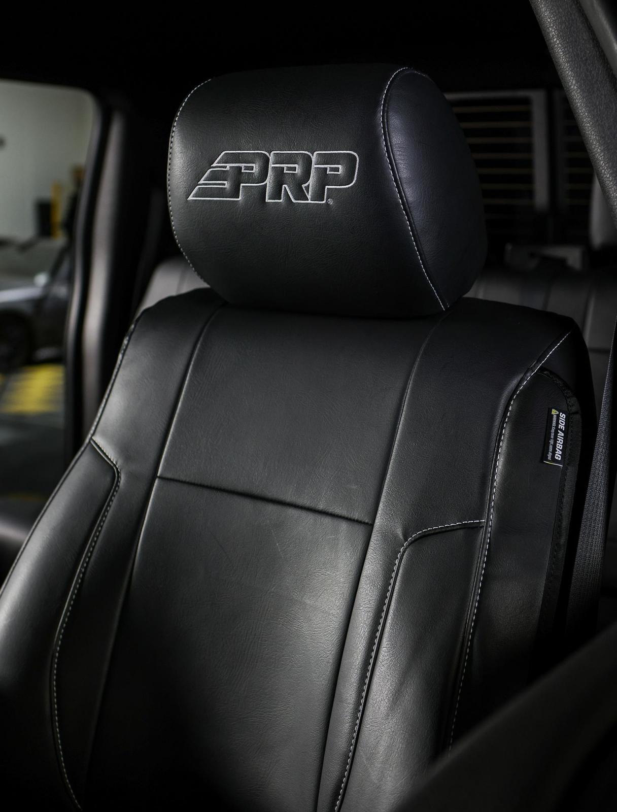 Front Seat Covers for 2012-14 Ford Raptor Pair Black with Silver Stitch PRP Seats