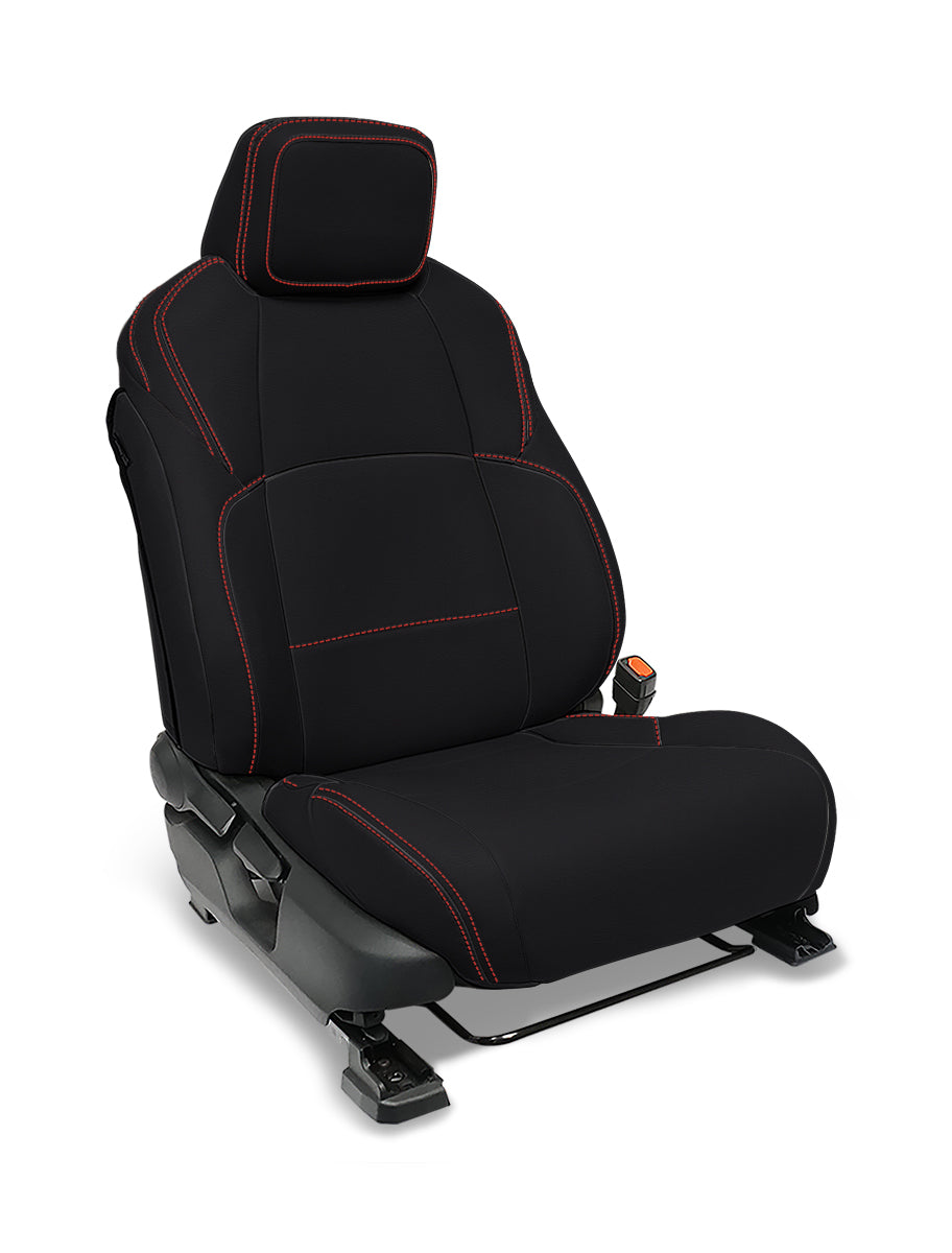 Front Seat Covers for 2024 Toyota Tacoma Pair Black with Red Stitch PRP Seats