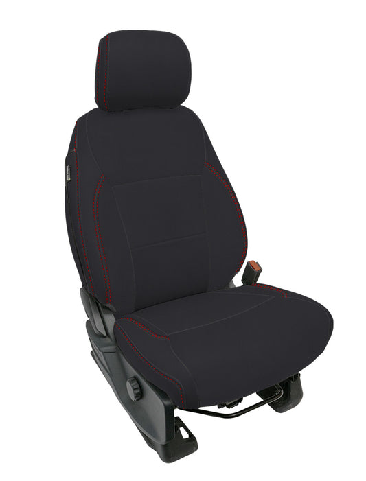 Front Seat Covers for 2021-Present Ford F150 2023-Present Super Duty with Standard Seats - Black with Red Stitch