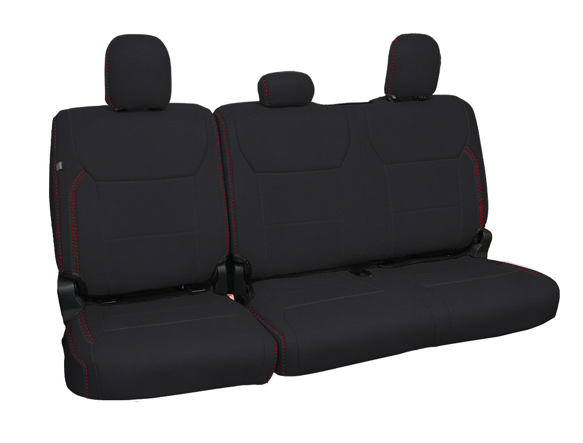 Rear Bench Seat Covers for 2021-Present Ford F150, 2023-Present Super Duty - Black with Red Stitch