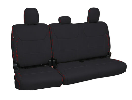 Rear Bench Seat Covers for 2021-Present Ford F150, 2023-Present Super Duty - Black with Red Stitch