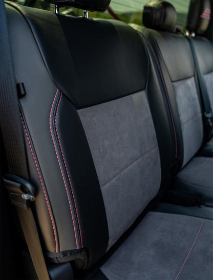 Rear Bench Seat Covers for 2021-Present Ford F150, 2023-Present Super Duty, Black with Red Stitch PRP Seats