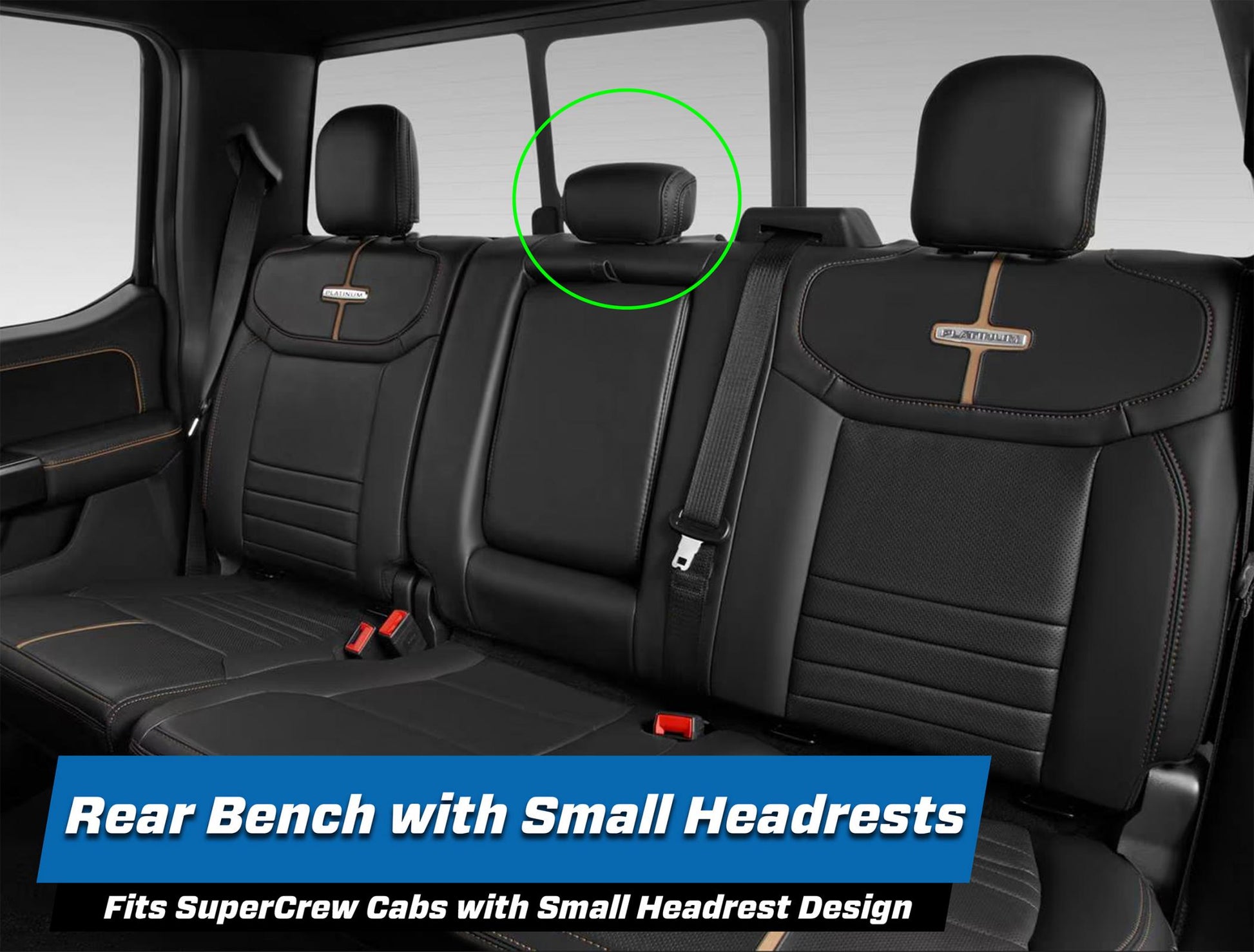 Rear Bench Seat Covers for 2021-Present Ford F150, 2023-Present Super Duty, Black with Red Stitch PRP Seats