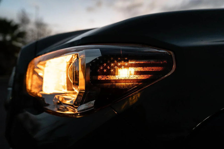 Distressed American Flag Front Sidemarker Overlays - 2016-2023 Tacoma Halogen