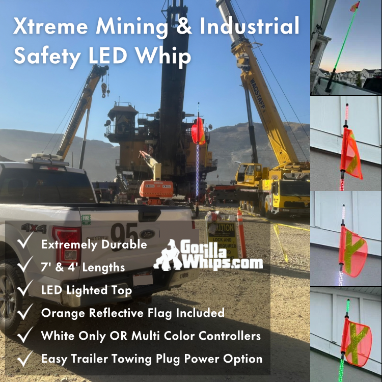 4' LED Whip Xtreme Mining Industrial Safety Single Whip