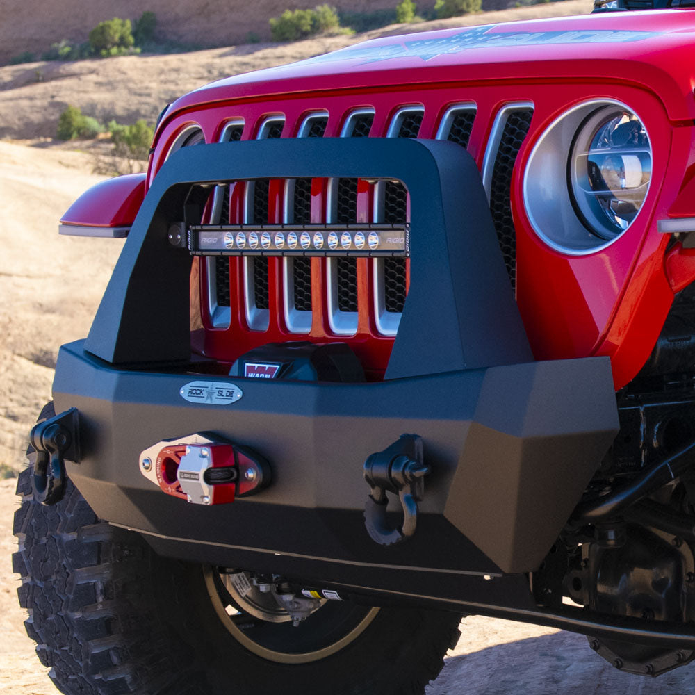 Jeep JK Bull Bar For 07-18 Wrangler JK Rigid Series Front Bumper Only Black Powdercoat Rock Slide Engineering