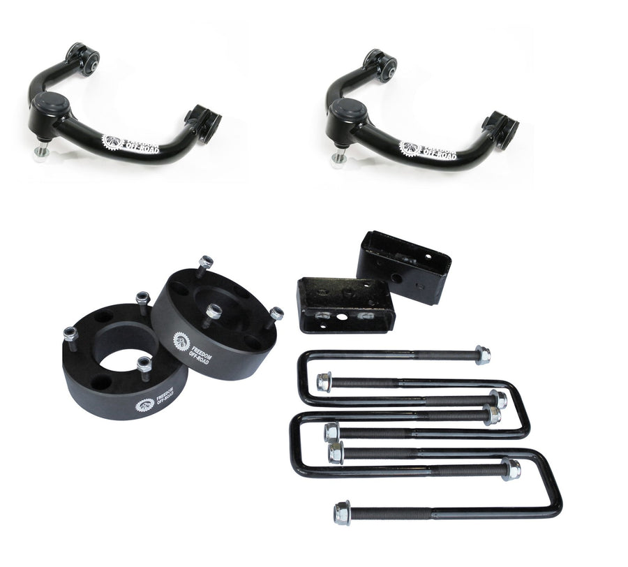 3 Inch Front Strut Spacer 3 Inch Rear Lift Blocks w/U Bolts + Lift Front Upper Control Arms 04-20 F-150 06-08 Mark LT