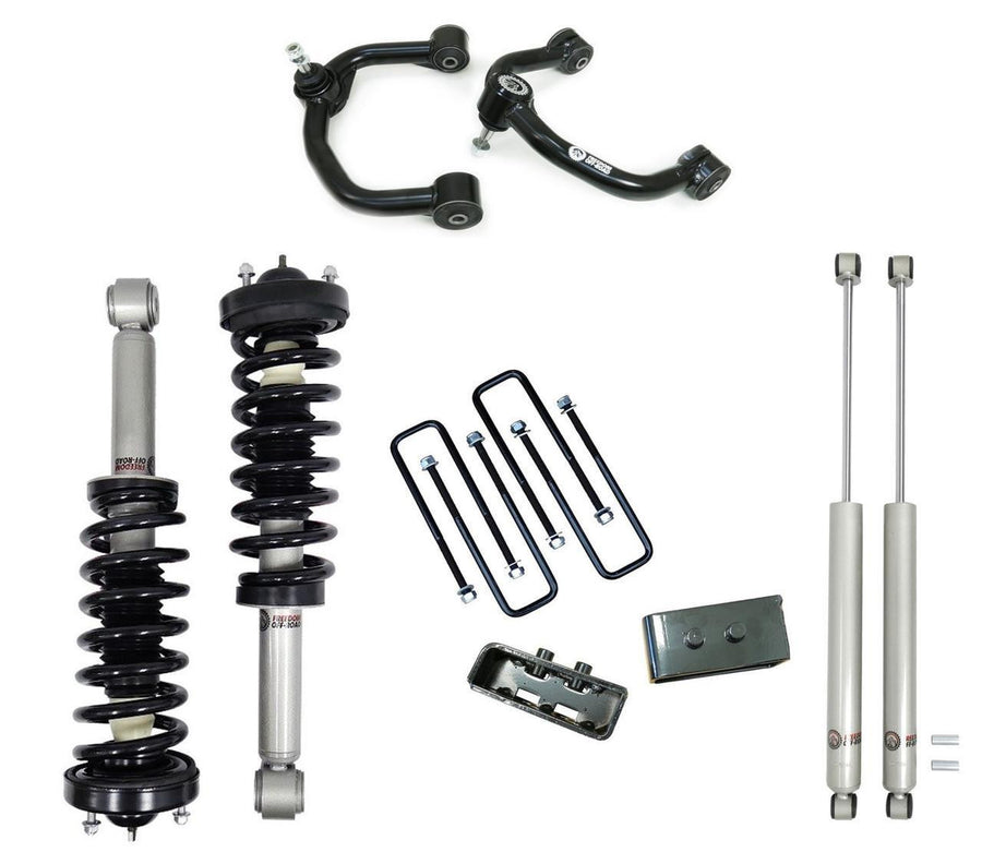 Front 3.5 Inch Lift Struts w/ Rear 3 Inch Blocks, Shocks, and Front Upper Control Arms 2004-2008 Ford F-150