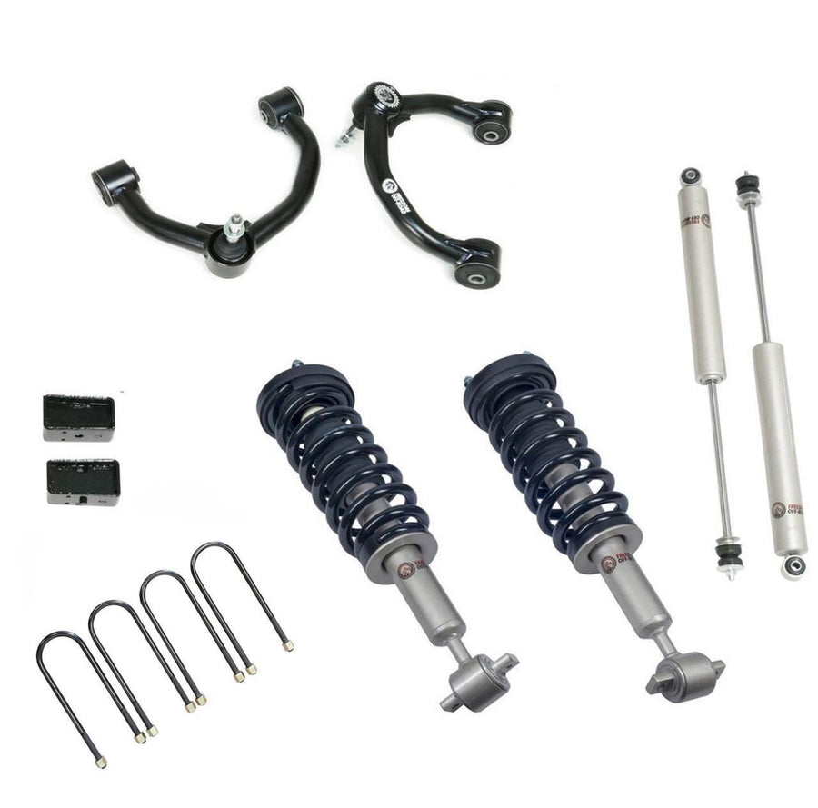 Front 3.5 Inch Lift Struts w/ Rear 3 Inch Blocks, Shocks, and Front Upper Control Arms 2021-Present Ford F-150