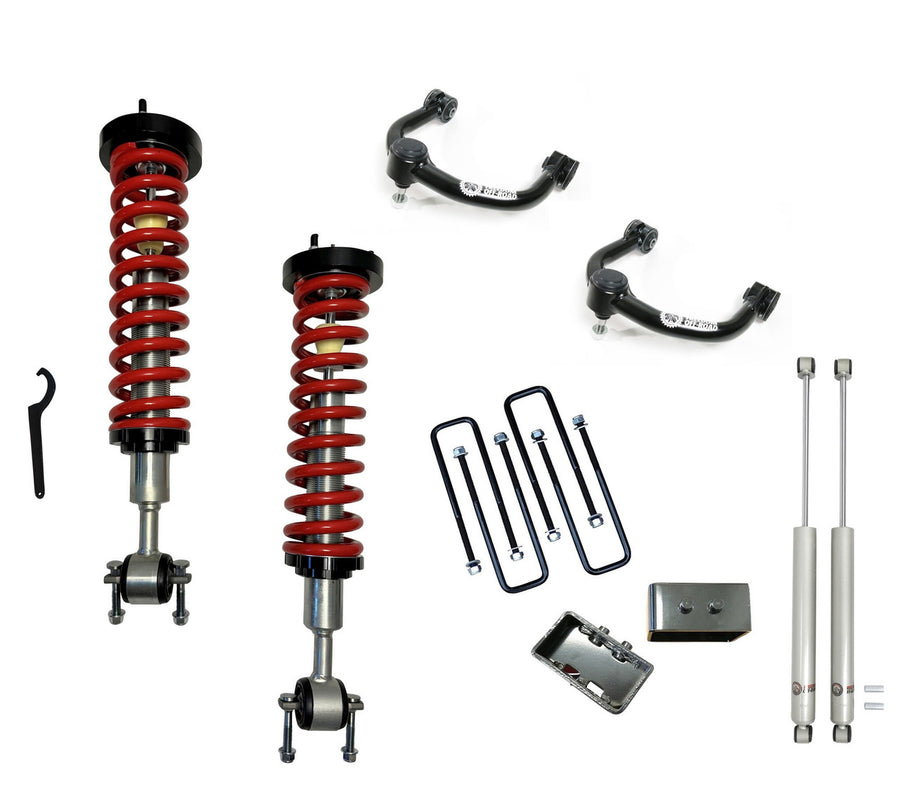1-4 Inch Adjustable Coilovers/3 Inch Rear Blocks w/ U Bolts/Shocks and Front Upper Control Arms